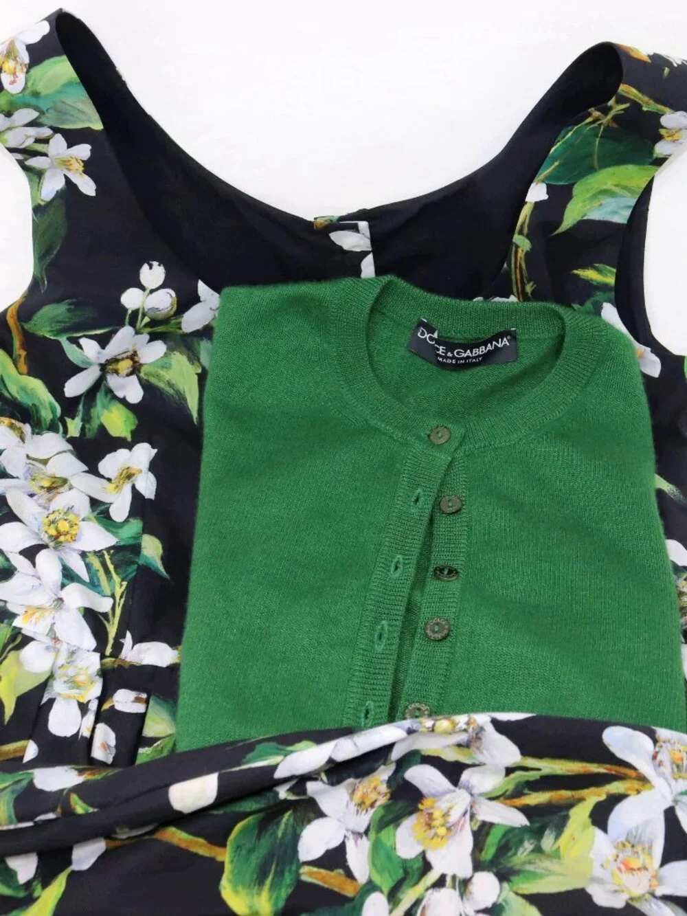 Dolce & Gabbana Size 44 Dress Black Green Floral Orange Blossom Midi Dress - Picture 14 of 16